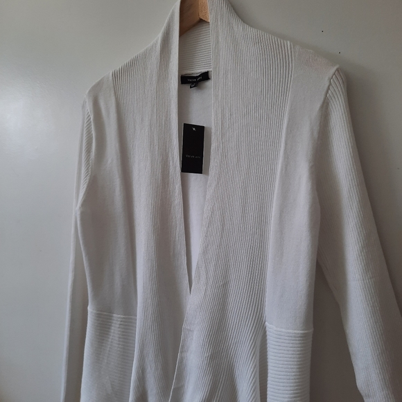 Verve Ami White Cardigan Open Front Draped Ribbed Knit Long Sleeve NWT Size M - Picture 11 of 11